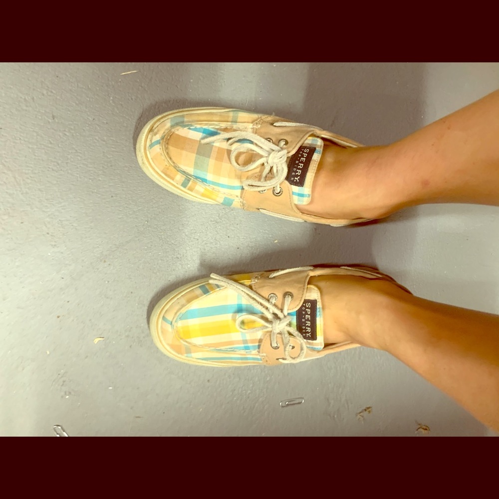 Vintage plaid Sperry slides